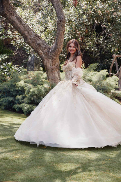 Juliet JT1465H Dress 3d Flowers Applique Puff Sleeve Quinceanera Dress by DiscountDressShop