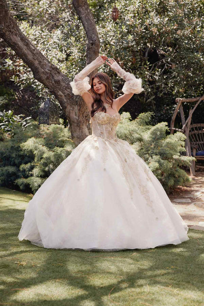 Juliet JT1465H Dress 3d Flowers Applique Puff Sleeve Quinceanera Dress by DiscountDressShop