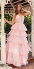 Juliet JT2438K Long Glitter Print Layered Tiered A-Line Gown by DiscountDressShop