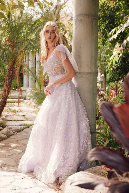 Juliet JT2439K Long 3D Floral Glitter Print Sleeveless A-line Gown by DiscountDressShop