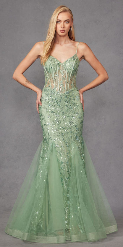 Juliet JT2441S Long Corset Bodice Embellished Sleeveless Mermaid Dress by DiscountDressShop