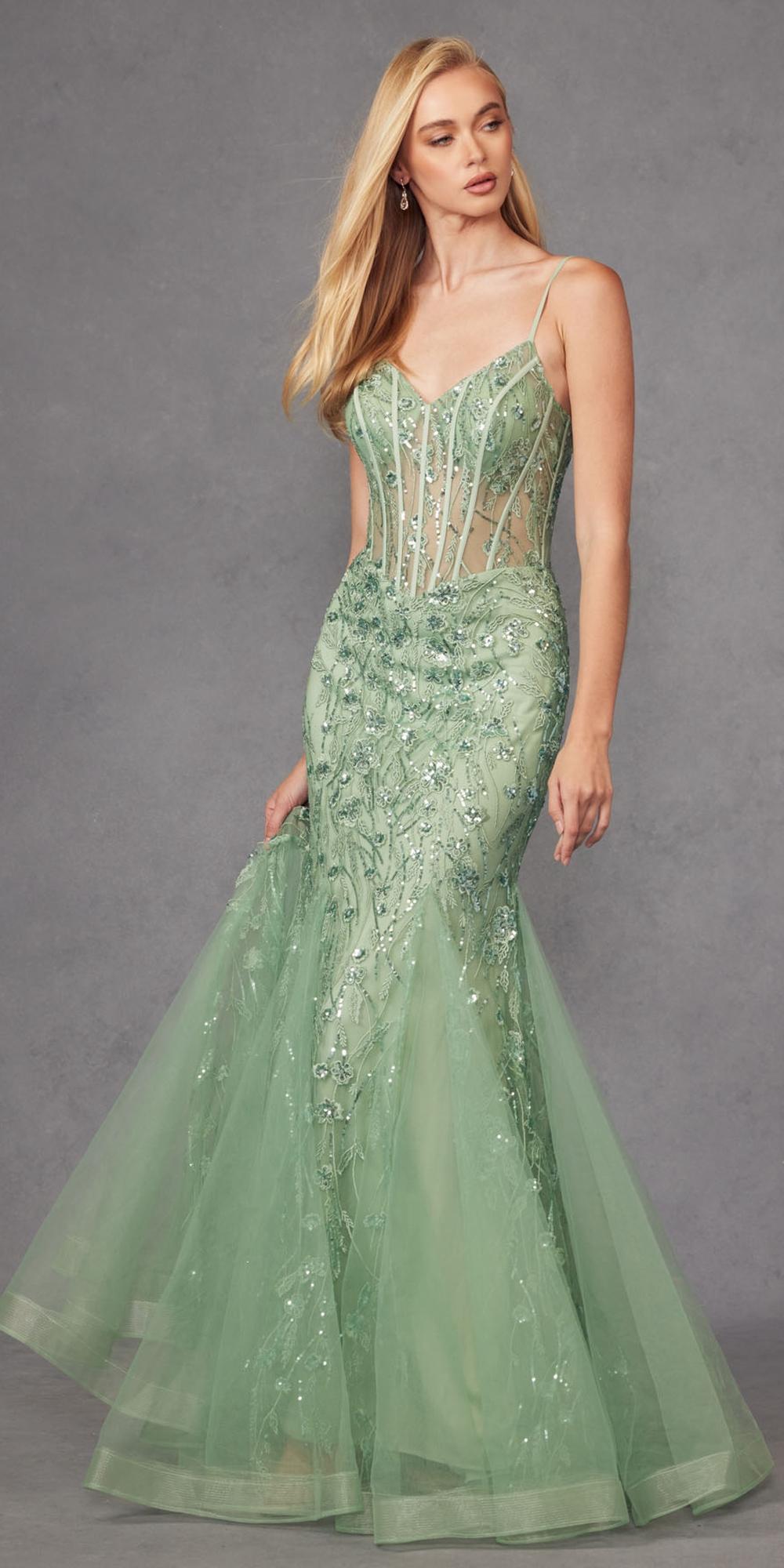 Juliet JT2441S Long Corset Bodice Embellished Sleeveless Mermaid Dress by DiscountDressShop