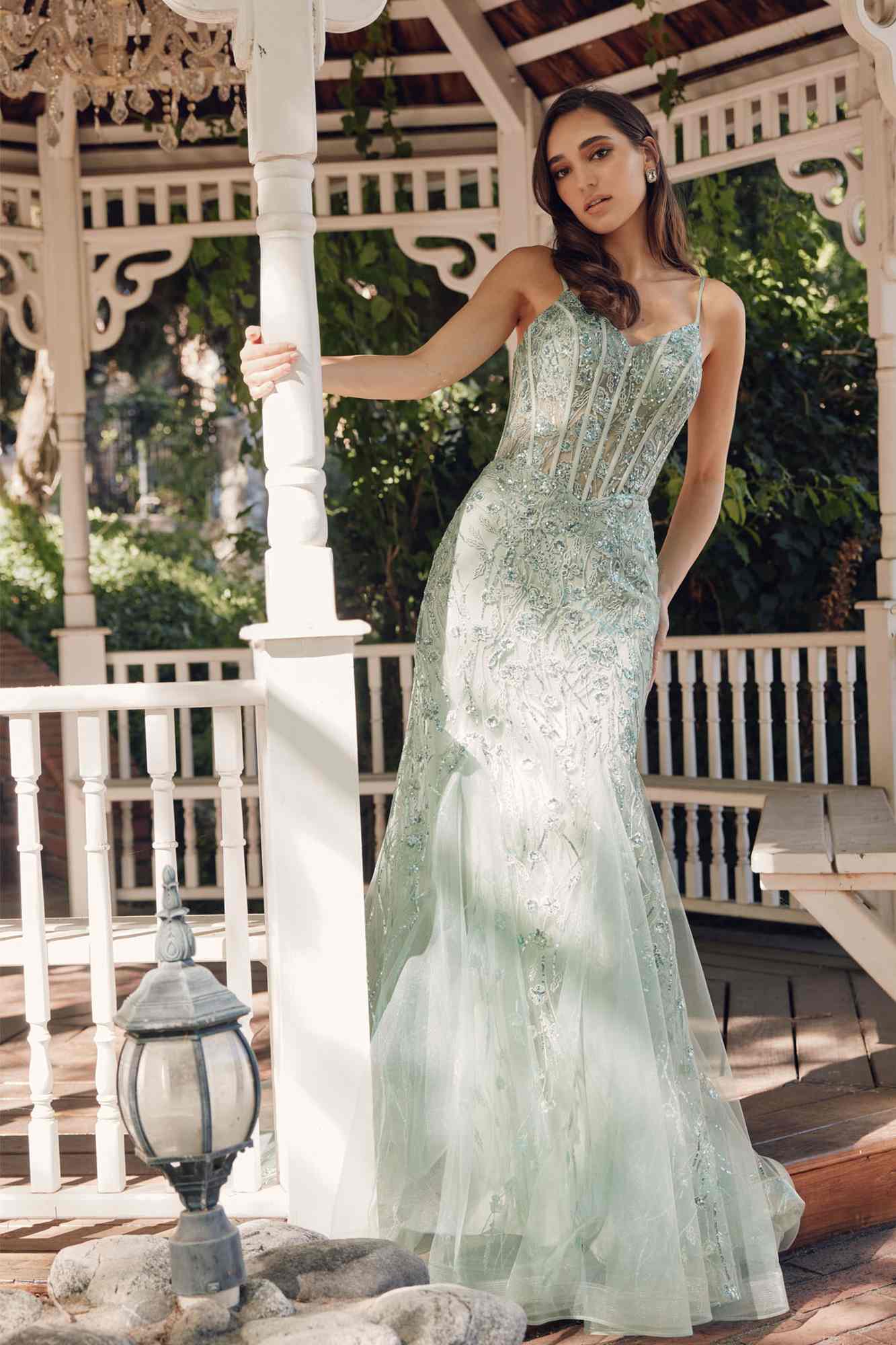 Juliet JT2441S Long Corset Bodice Embellished Sleeveless Mermaid Dress by DiscountDressShop