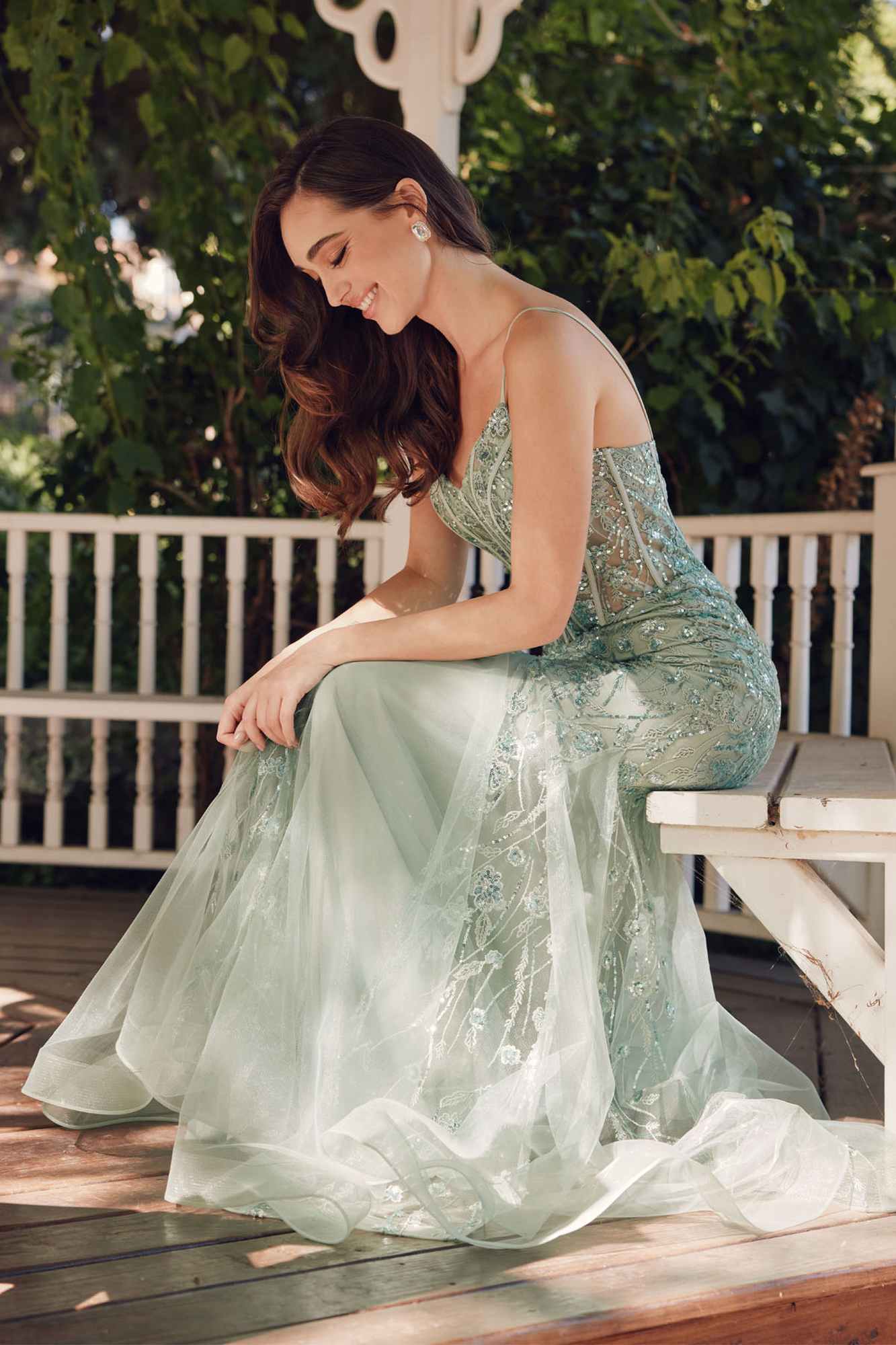 Juliet JT2441S Long Corset Bodice Embellished Sleeveless Mermaid Dress by DiscountDressShop