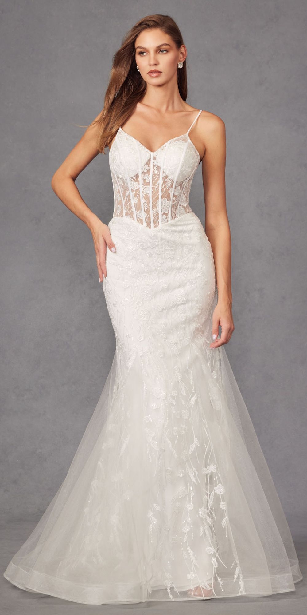 Juliet JT2441SW Long Corset Bodice Embellished Mermaid Wedding Dress by DiscountDressShop