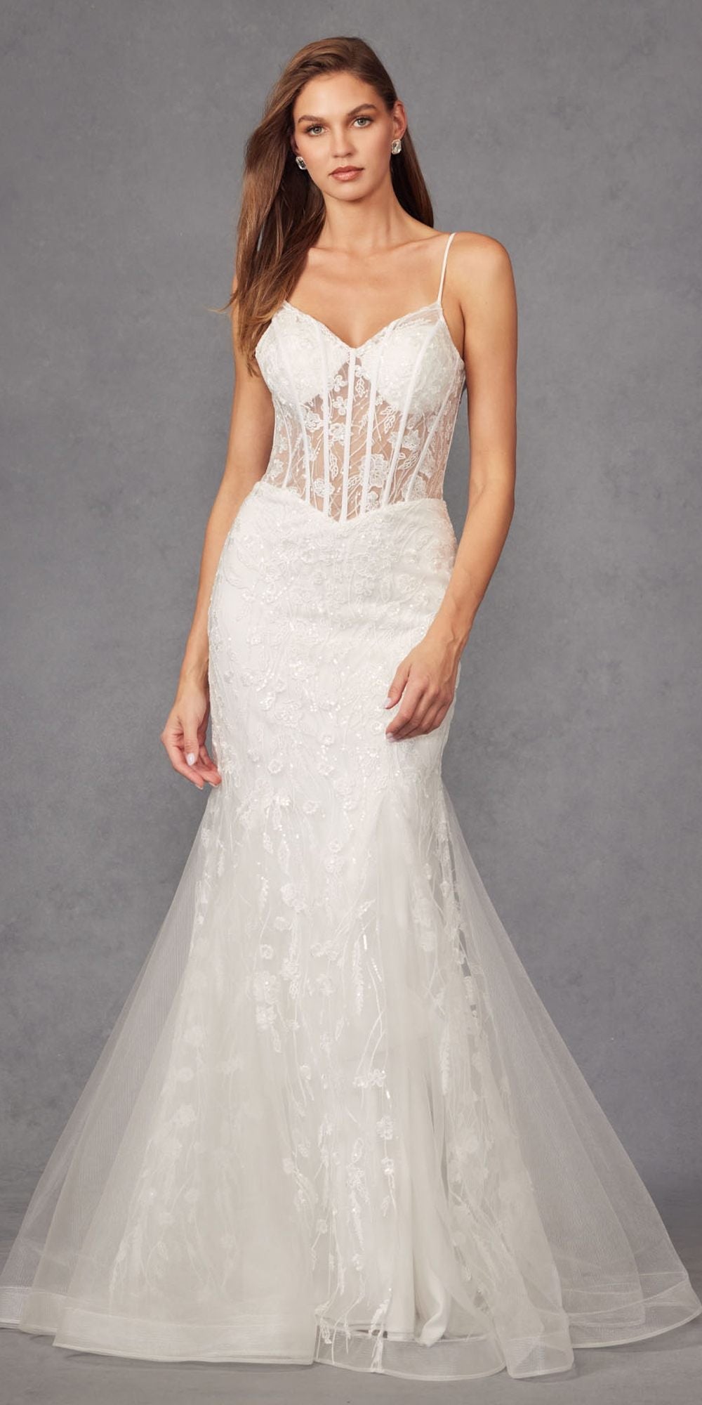 Juliet JT2441SW Long Corset Bodice Embellished Mermaid Wedding Dress by DiscountDressShop