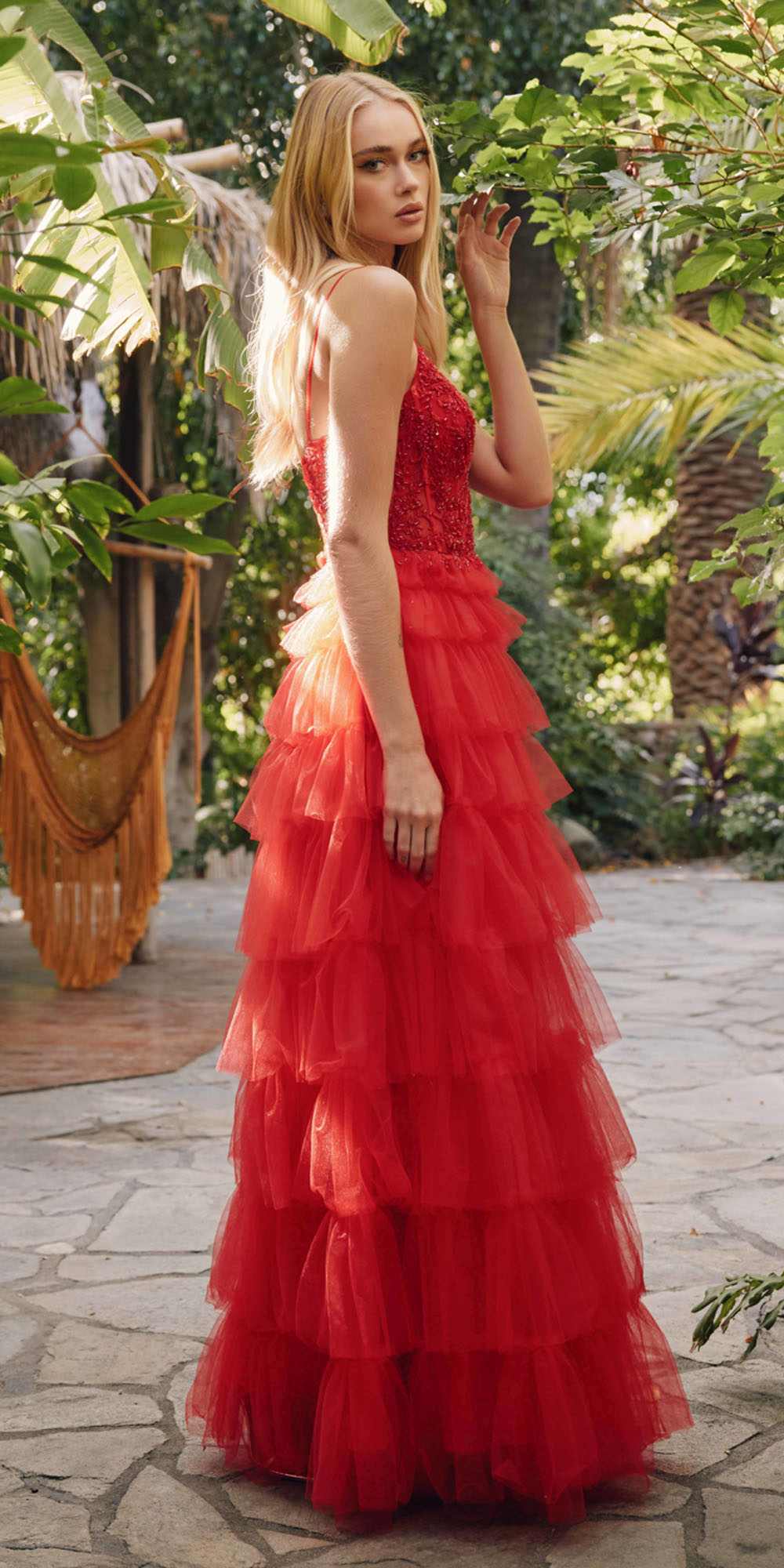 Juliet JT2451S Long Lace Bodice Sleeveless A-line Ruffled Gown by DiscountDressShop