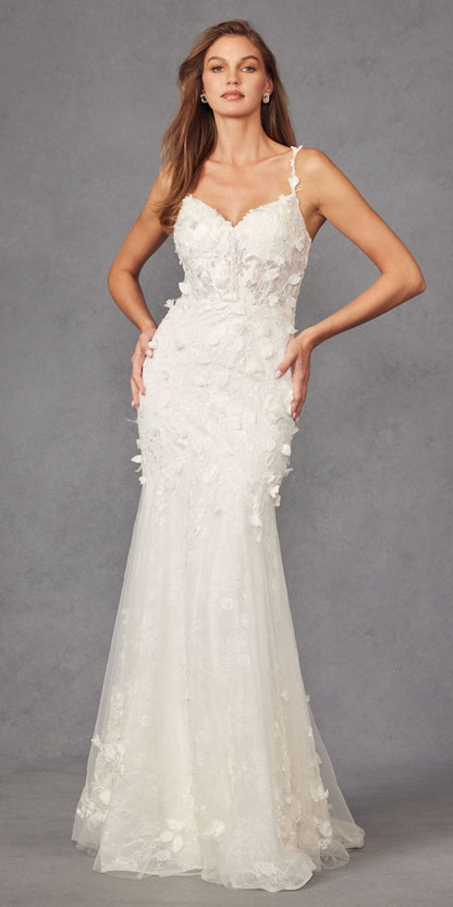 Juliet JT2475UW Long 3D Floral Applique Fitted Mermaid Gown by DiscountDressShop