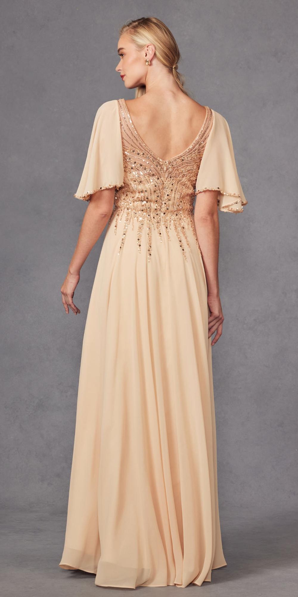 Juliet JTM14F Long A-Line Flutter Mid-Length Sleeve Evening Gown by DiscountDressShop