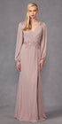 Juliet JTM16A Long Sleeve V-Neck Embroidered Applique Evening Gown by DiscountDressShop