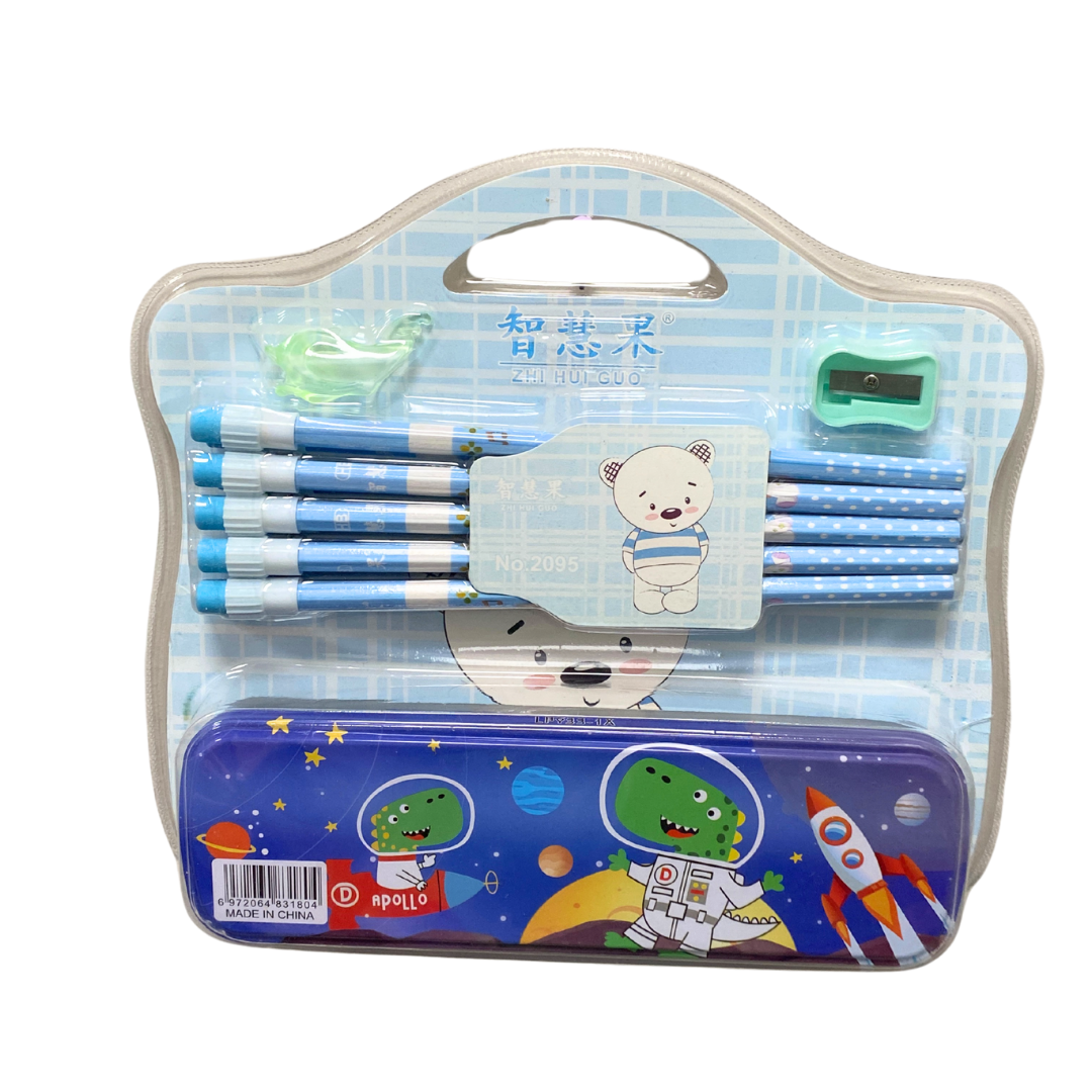 ZHI HUI CUO Juego con Cartuchera Metálica Azul Dino (12 Piezas) by Farmacias Savia