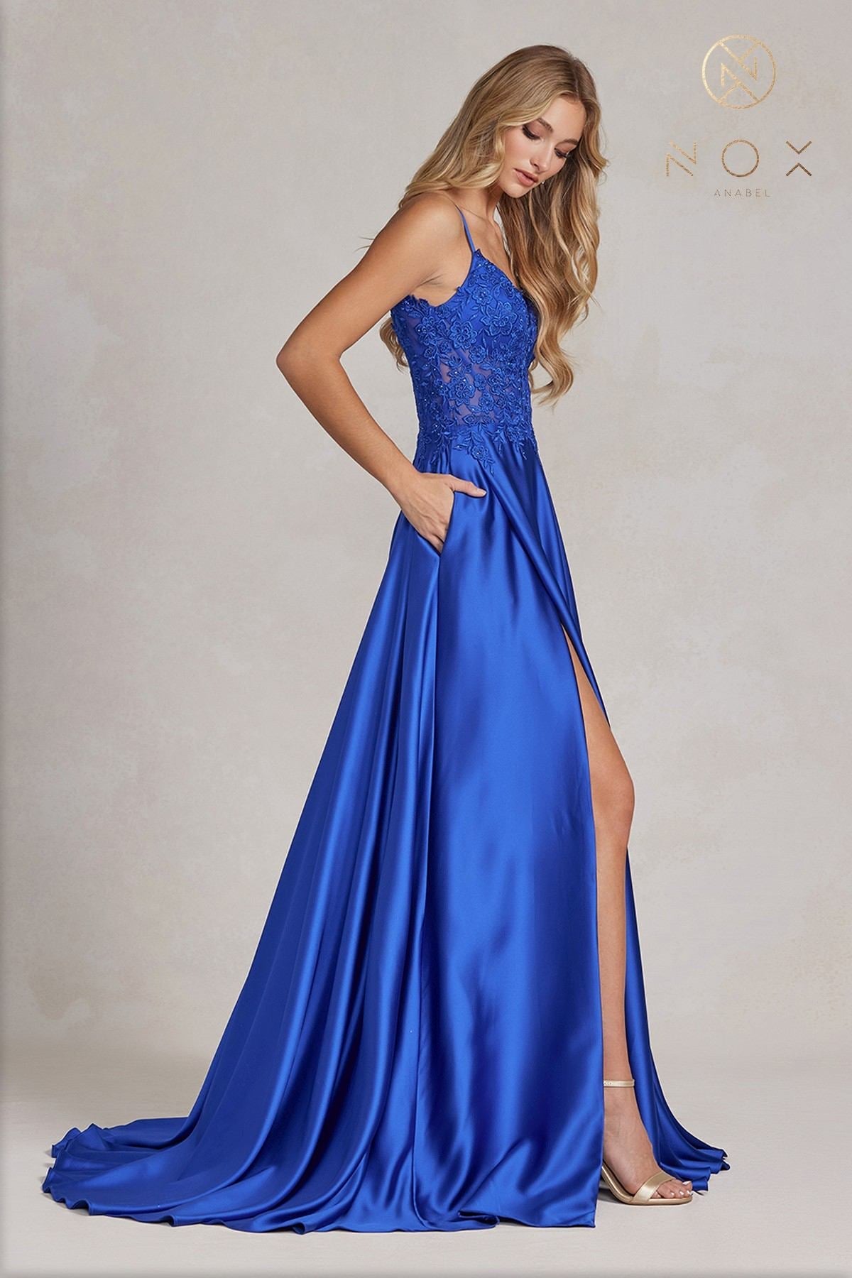 Nox Anabel K1121 Floor Length A-line Formal Gown with Pockets by DiscountDressShop