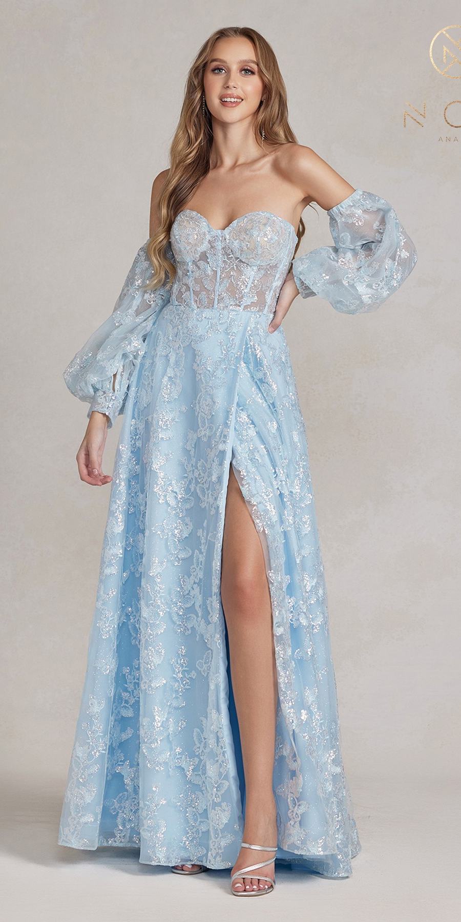 Nox Anabel K1155 Floor Length Butterfly Puff Sleeve Gown by DiscountDressShop