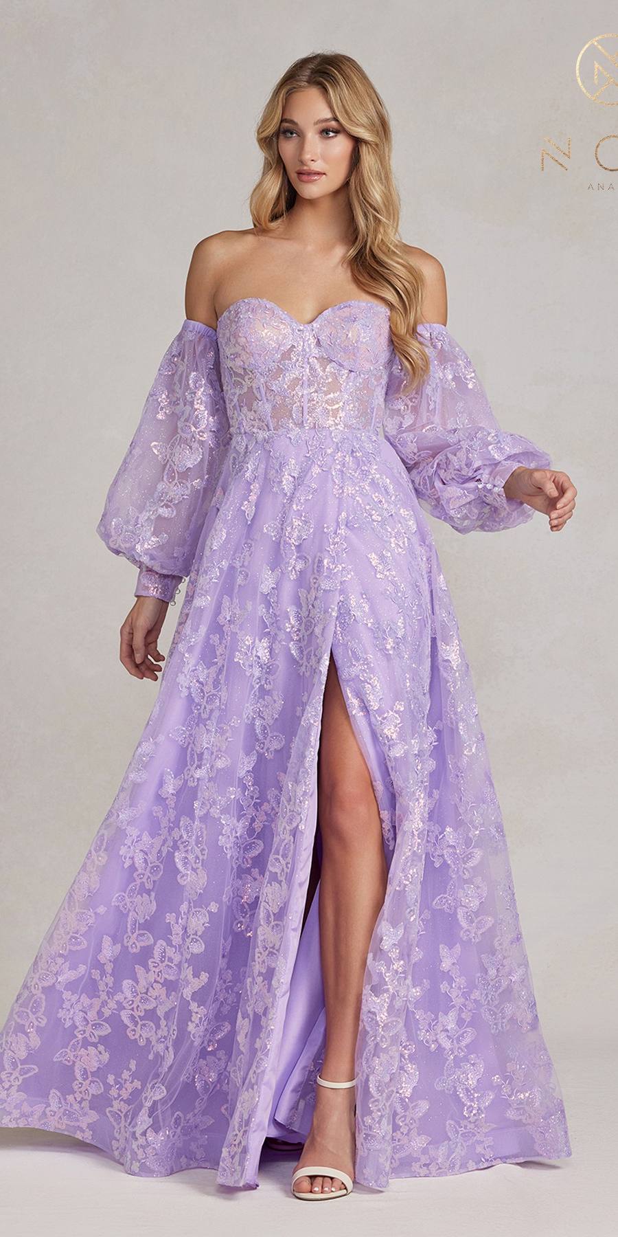 Nox Anabel K1155 Floor Length Butterfly Puff Sleeve Gown by DiscountDressShop