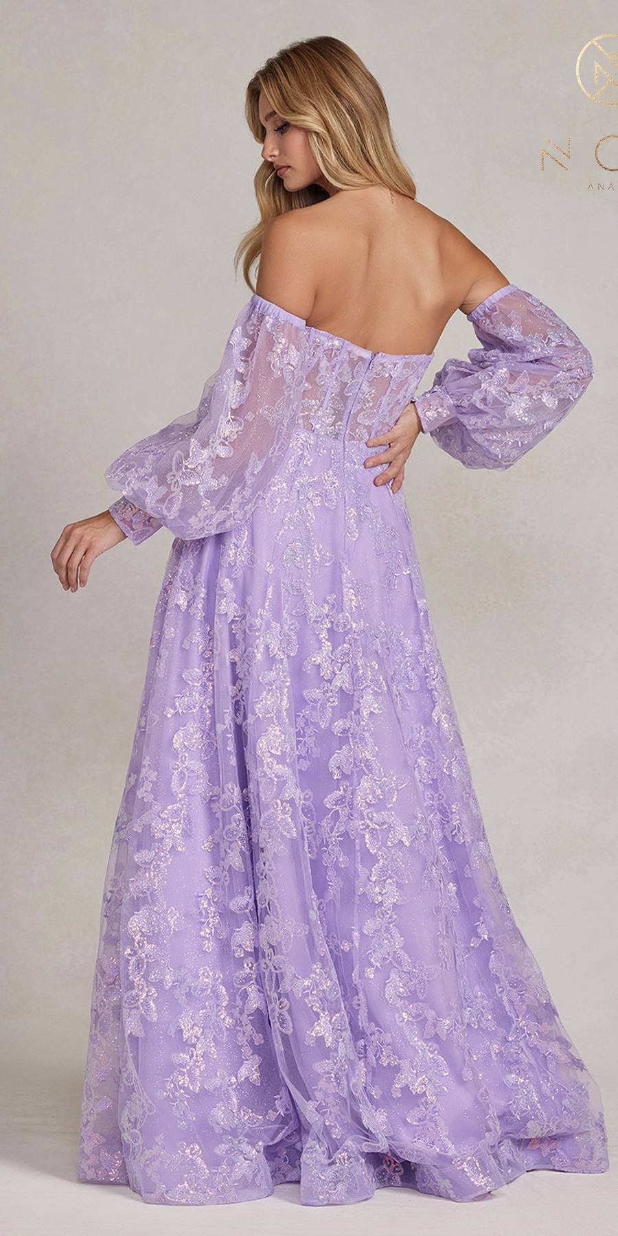 Nox Anabel K1155 Floor Length Butterfly Puff Sleeve Gown by DiscountDressShop