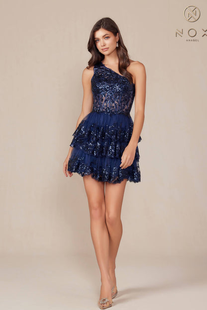 Nox Anabel K855 One Shoulder A-Line Embellished Homecoming Dress by DiscountDressShop