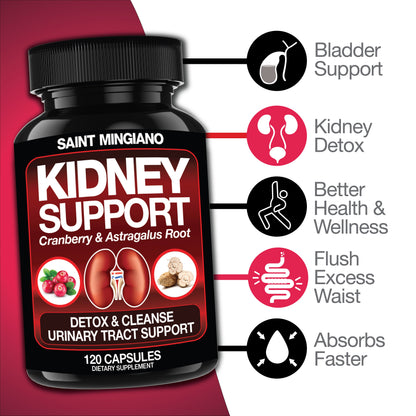 Kidney Support Cleanse Detox &amp; Repair -120 Capsules - Cranberry &amp; Astragalus Root Pills by Saint Mingiano - Supplements &amp; Wellness Dedicated to Holistic Health