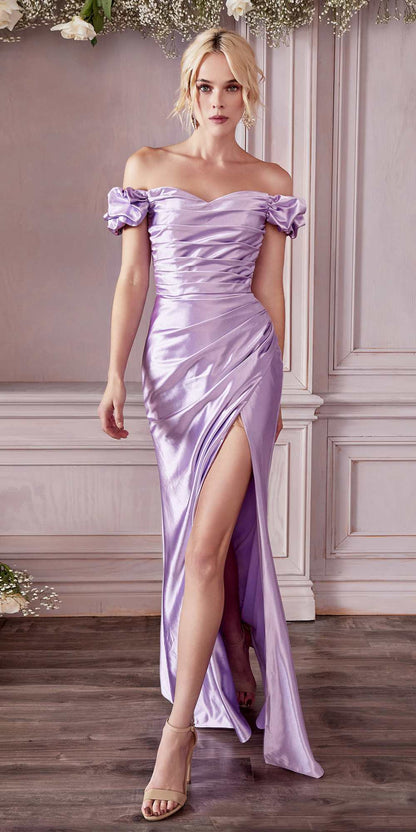 Cinderella Divine KV1056 Fitted Gathered Satin Gown by DiscountDressShop