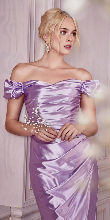 Cinderella Divine KV1056 Fitted Gathered Satin Gown by DiscountDressShop