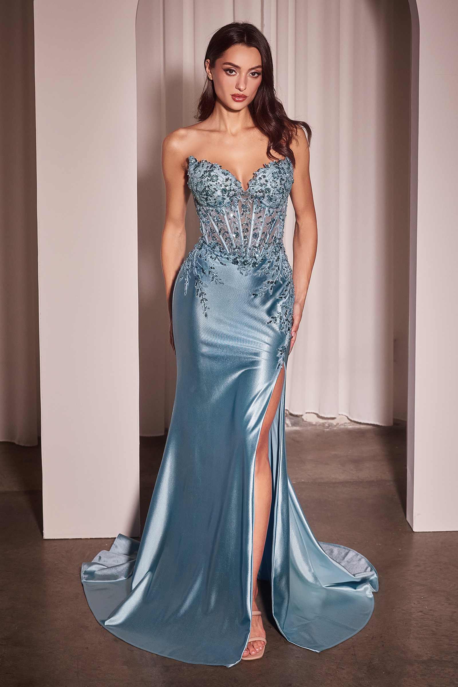 Ladivine KV1112 Dress Satin and Lace Strapless Fitted Gown by DiscountDressShop