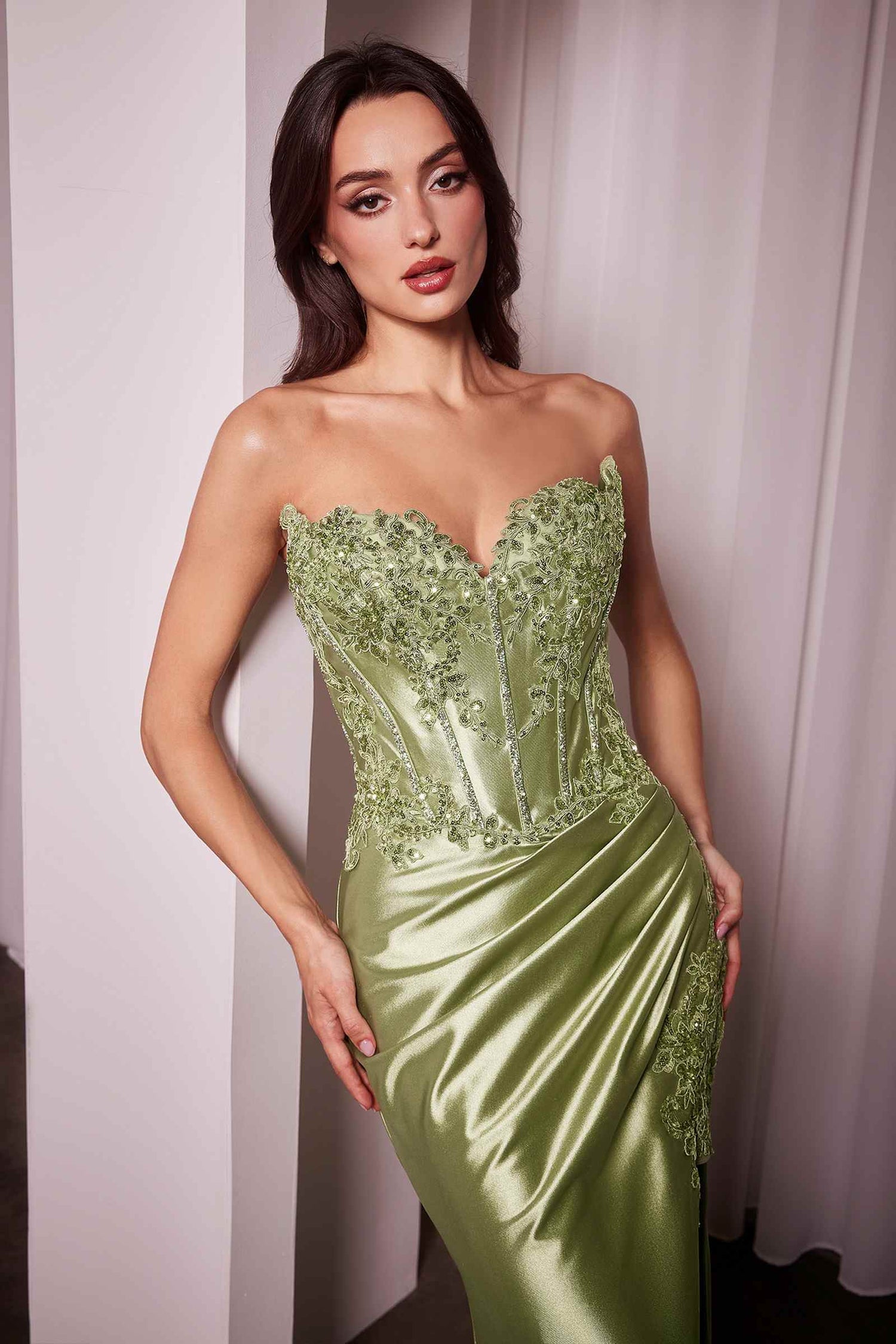Ladivine KV1116 Dress Fitted Strapless Lace &amp; Satin Gown by DiscountDressShop