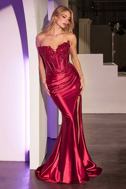 Ladivine KV1116 Dress Fitted Strapless Lace &amp; Satin Gown by DiscountDressShop