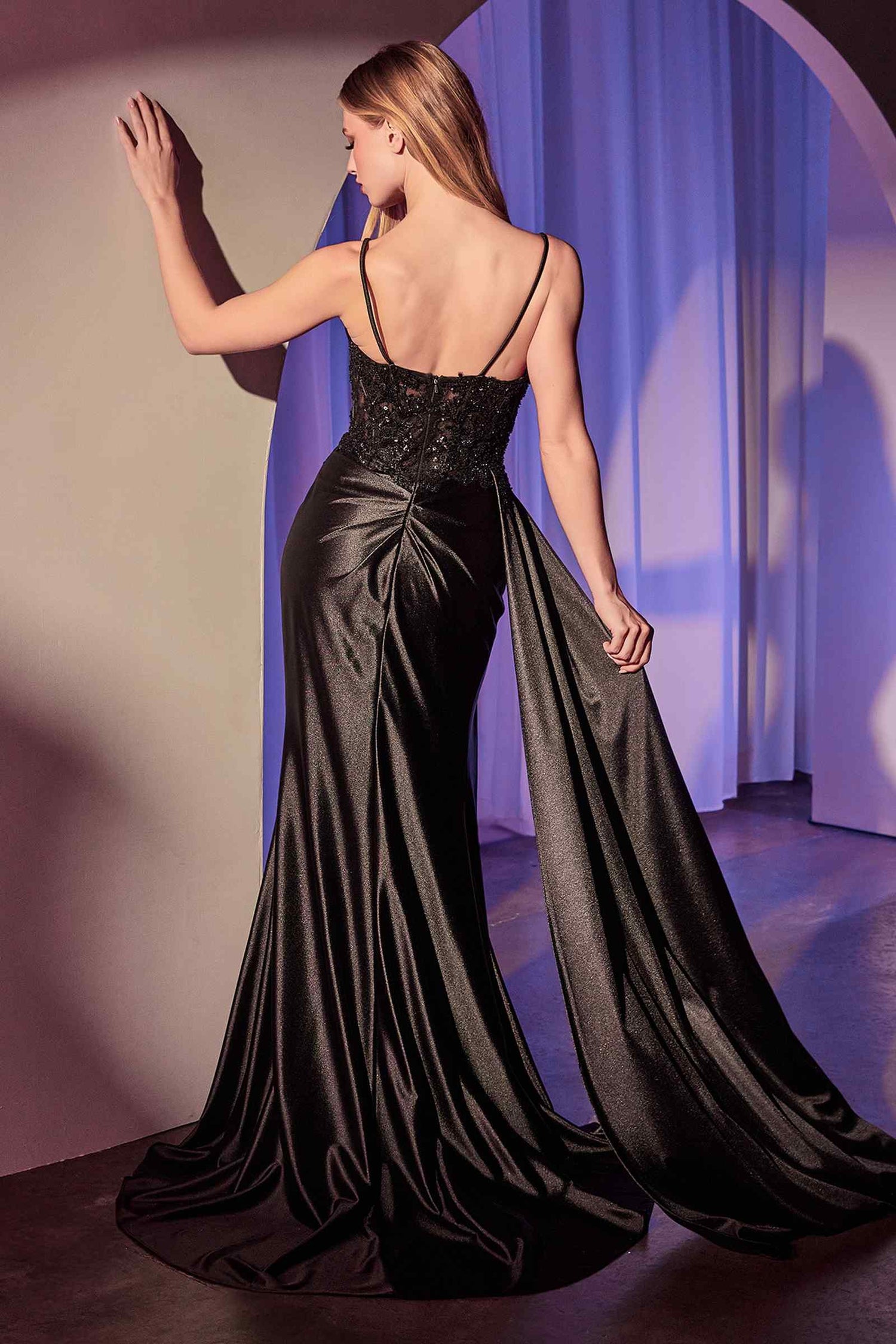 Ladivine KV1117 Dress Satin Pleated Fitted Gown by DiscountDressShop