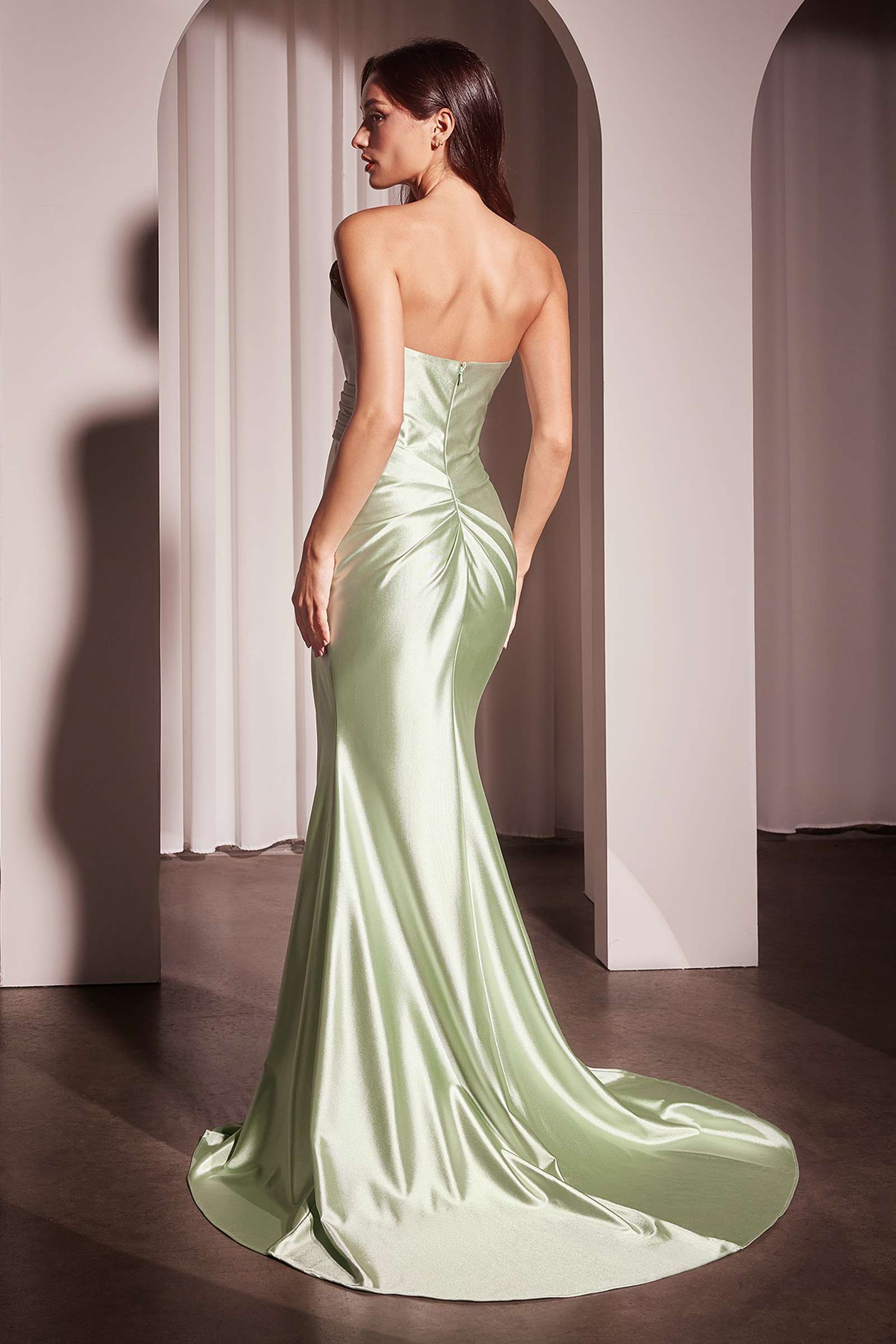 Ladivine KV1118 Dress Pleated Strapless Fitted Satin Gown by DiscountDressShop