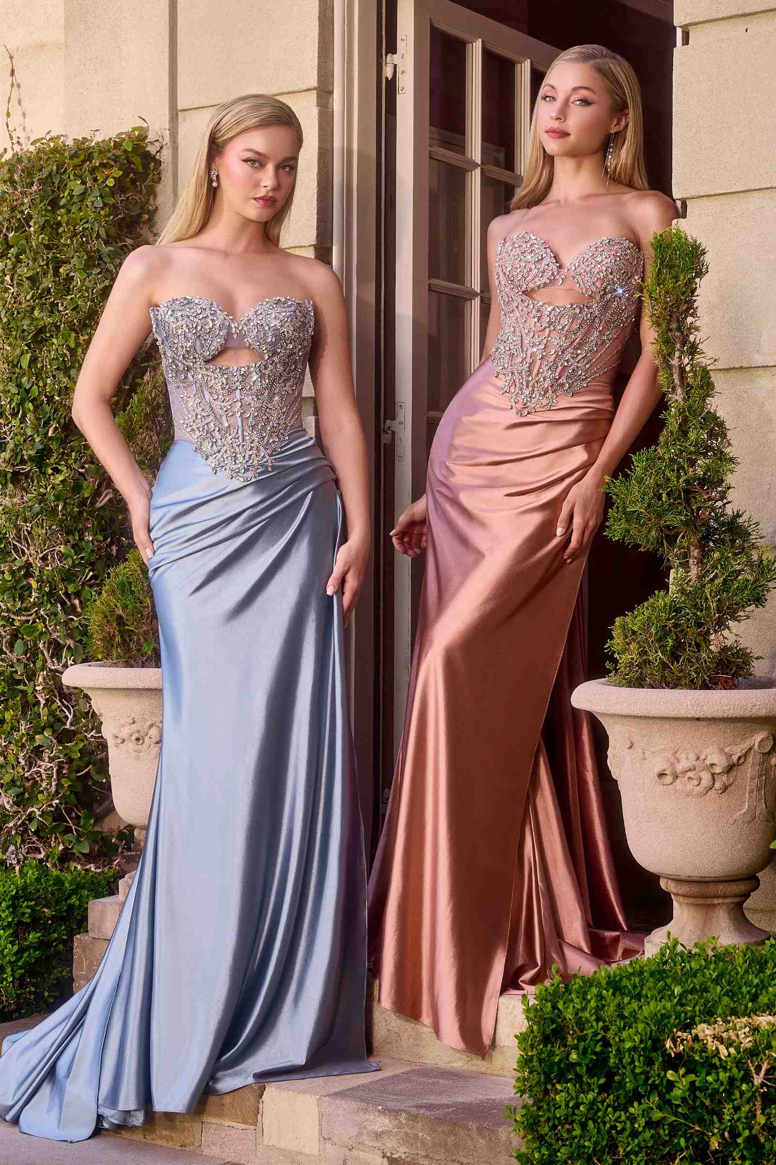 Ladivine KV1135 Strapless Sweetheart Bead and Crystal Satin Evening Gown by DiscountDressShop