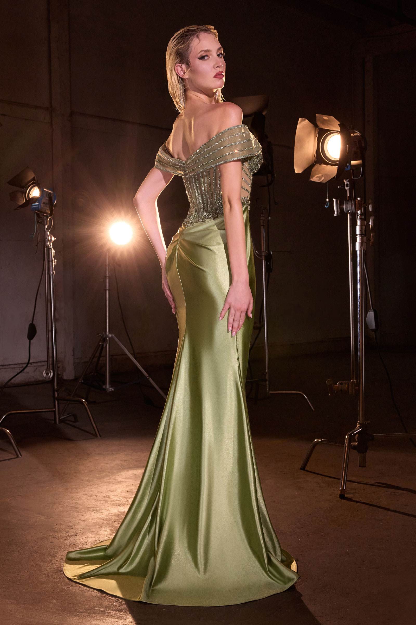 Ladivine KV1140 Off the Shoulder Fitted Evening Gown by DiscountDressShop