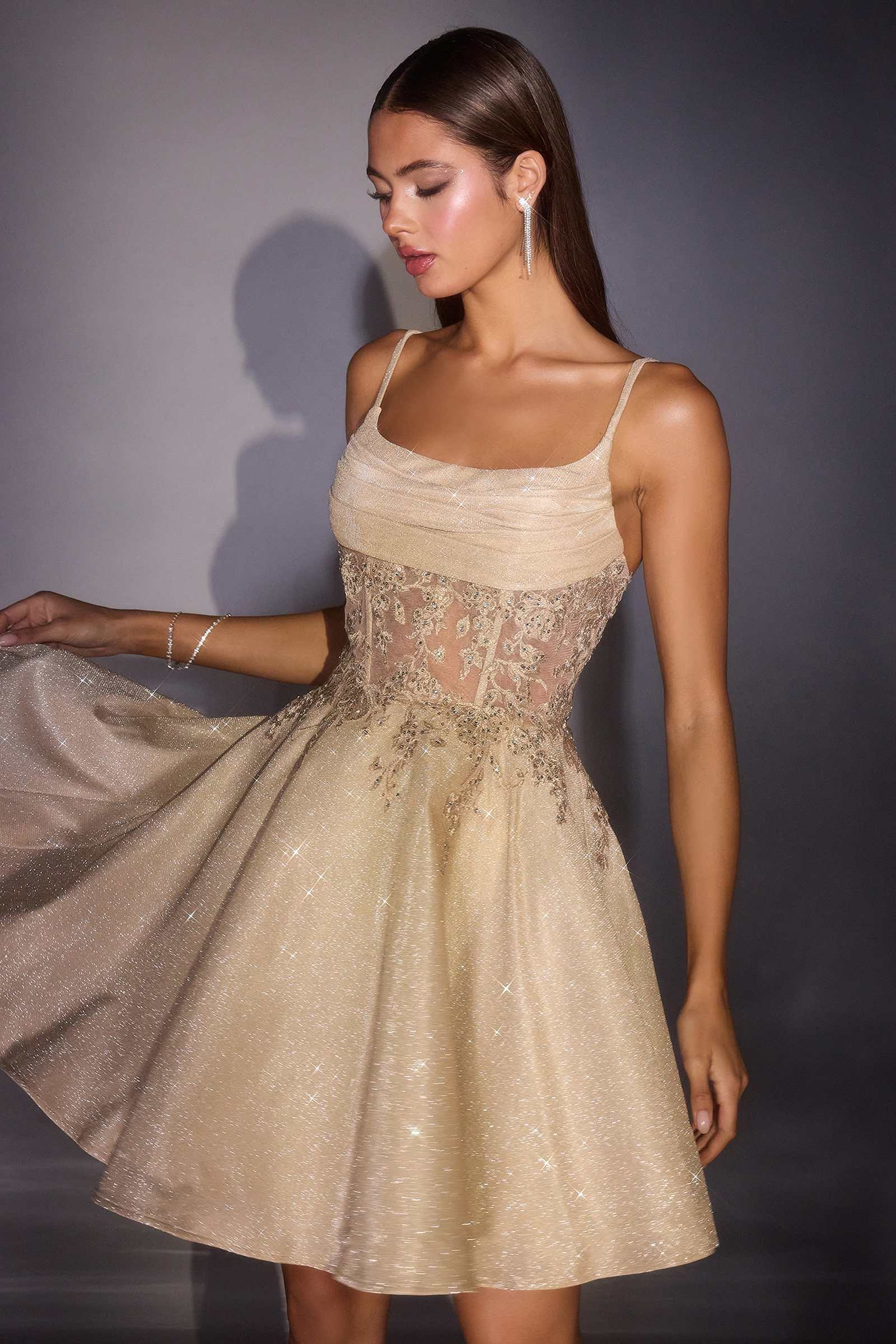 Ladivine KV1152 Fit and Flare Glitter Shimmer Homecoming Dress by DiscountDressShop