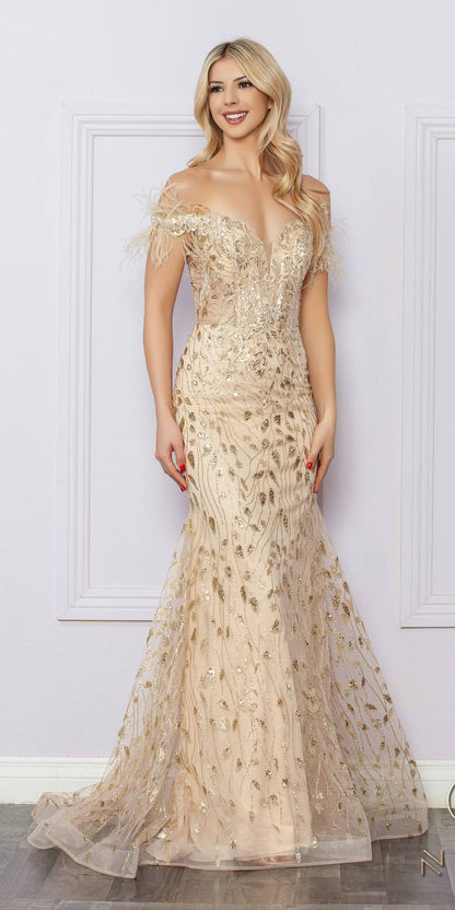 CLEARANCE - Nox Anabel L1255 Long Embroidered Glitter Applique Gown (Size 4) by DiscountDressShop