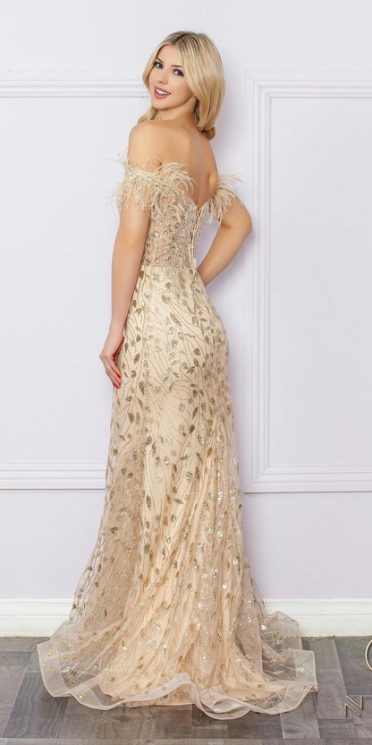 CLEARANCE - Nox Anabel L1255 Long Embroidered Glitter Applique Gown (Size 4) by DiscountDressShop