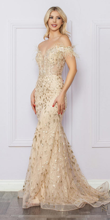 CLEARANCE - Nox Anabel L1255 Long Embroidered Glitter Applique Gown (Size 4) by DiscountDressShop