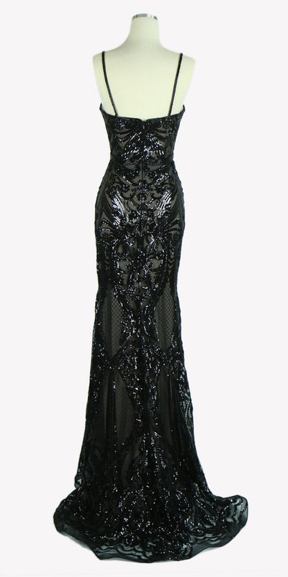 CLEARANCE - Aspeed L1982 Long Sequins Navy Blue Evening Gown V-Neck (Size XS) by DiscountDressShop