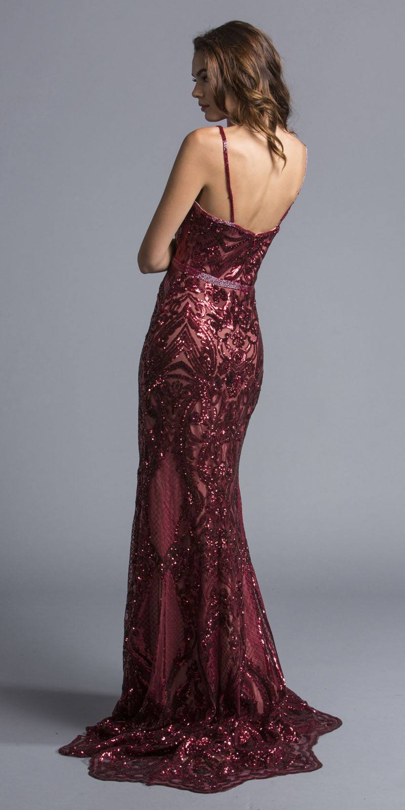 CLEARANCE - Aspeed L1982 Long Sequins Navy Blue Evening Gown V-Neck (Size XS) by DiscountDressShop
