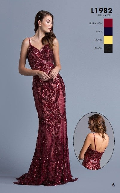 CLEARANCE - Aspeed L1982 Long Sequins Navy Blue Evening Gown V-Neck (Size XS) by DiscountDressShop
