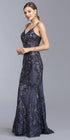 CLEARANCE - Aspeed L1982 Long Sequins Navy Blue Evening Gown V-Neck (Size XS) by DiscountDressShop