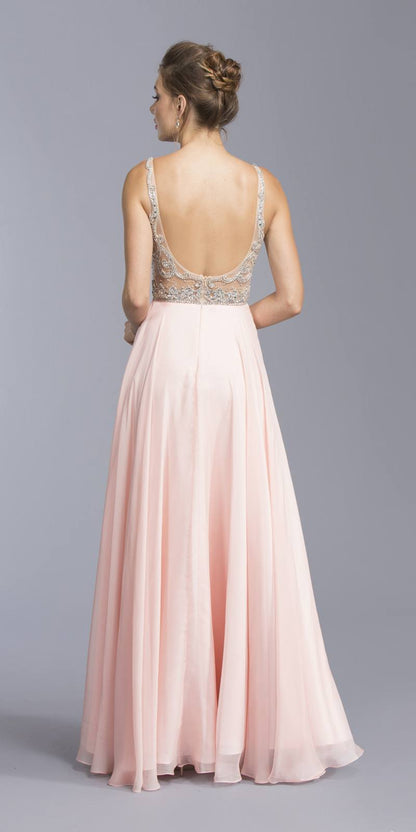 CLEARANCE - Aspeed USA 2055 Illusion Bodice Beaded Long Dress V-Neck (Size XXS) by DiscountDressShop