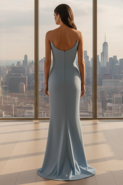 Daris Gown - Light Blue - Cat-Eye Scoop Neckline Dress