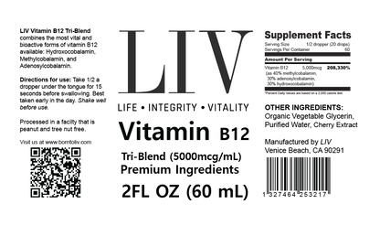 Vitamin B12 Tri-Blend Liquid Energy Booster (5000mcg, 60 servings) by LIV