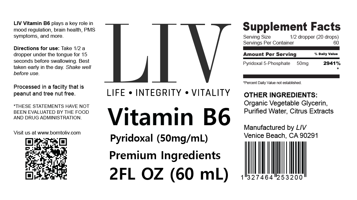 Vitamin B6 Pyridoxal Liquid (5-Phosphate 50mg, 60 servings) by LIV