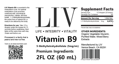 Vitamin B9 Folic Acid Liquid (5-MTHF 5,000mcg, 60 servings) by LIV