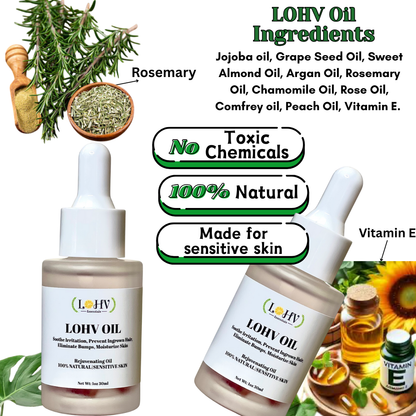 LOHV Multi-Purpose PREMIUM Rose Oil For Sensitive Skin. Clear Up Bumps, Ingrown Hairs On Face and Bikini Line, Soothes Irritation with Rosemary Oil + Vitamin E Oil + Grape Seed Oil + Sweet Almond Oil by LOHV ESSENTIALS