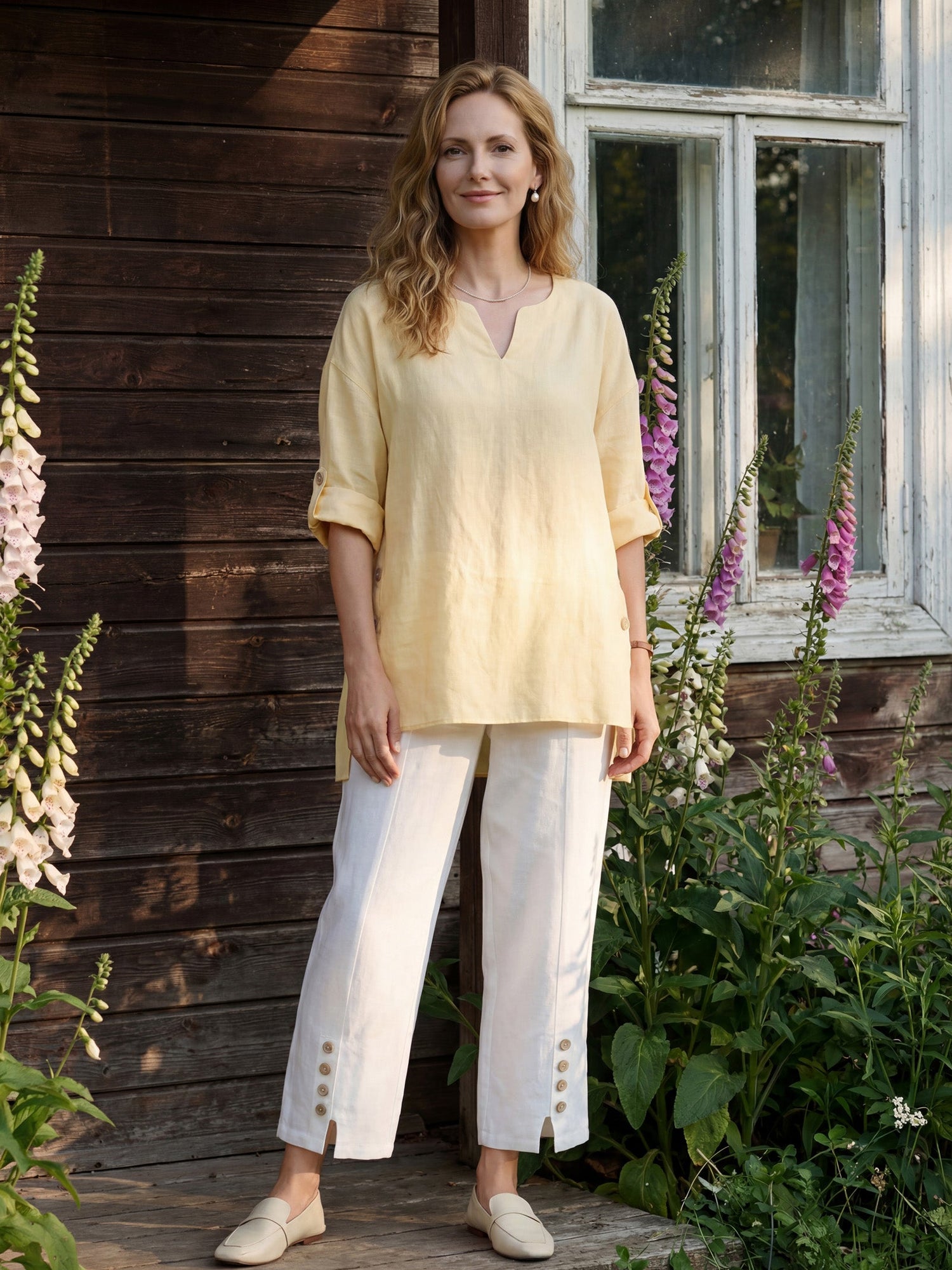 100% Linen Curved-Hem Oversized Top DAPHNEA by LINTICO