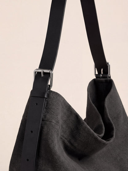 Large Canvas Tote Shoulder Bag Slouchy Relaxed Fit Hobo Bag by LINTICO