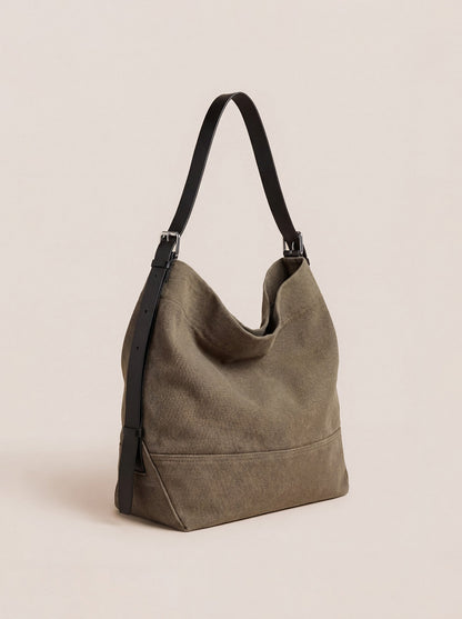 Large Canvas Tote Shoulder Bag Slouchy Relaxed Fit Hobo Bag by LINTICO