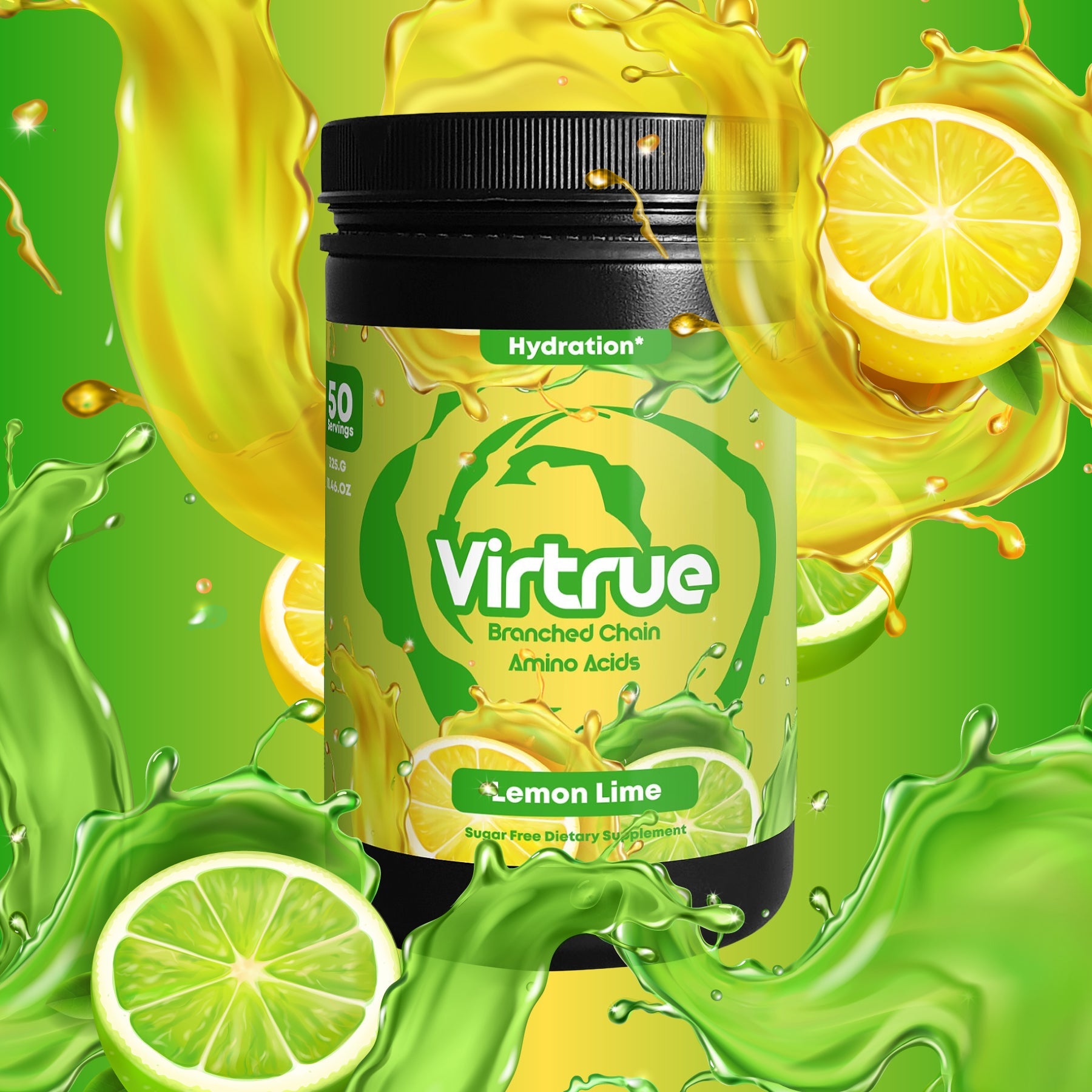 Lemon Lime BCAA + Electrolyte Powder | Hydration &amp; Recovery | Made in USA by Virtrue