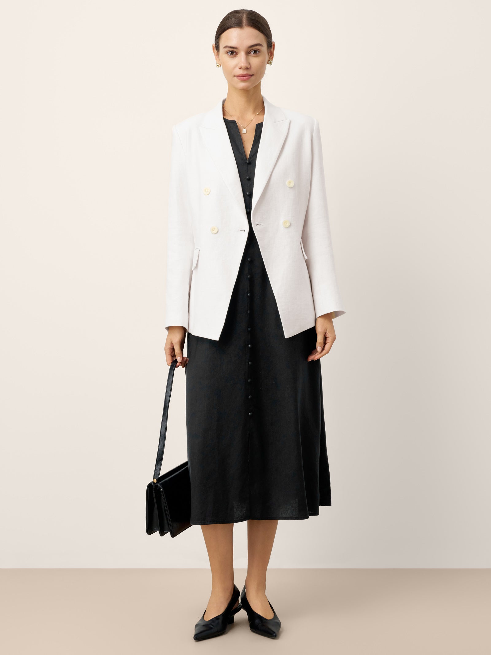 Linen-Lyocell V-Neck Sleeveless Midi Dress WILLOW by LINTICO