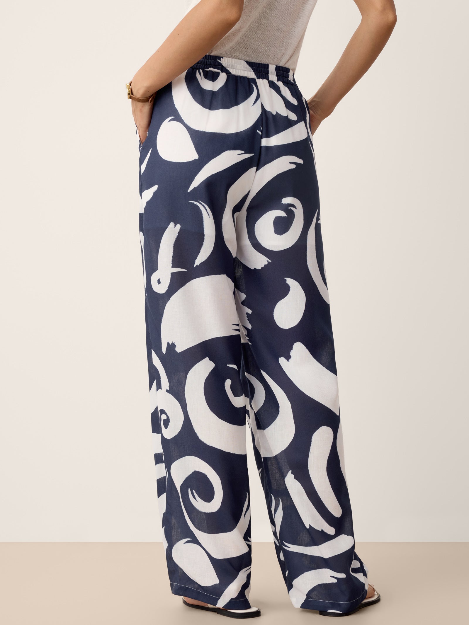 Linen Abstract-Print Straight-Leg Pants ORLA by LINTICO